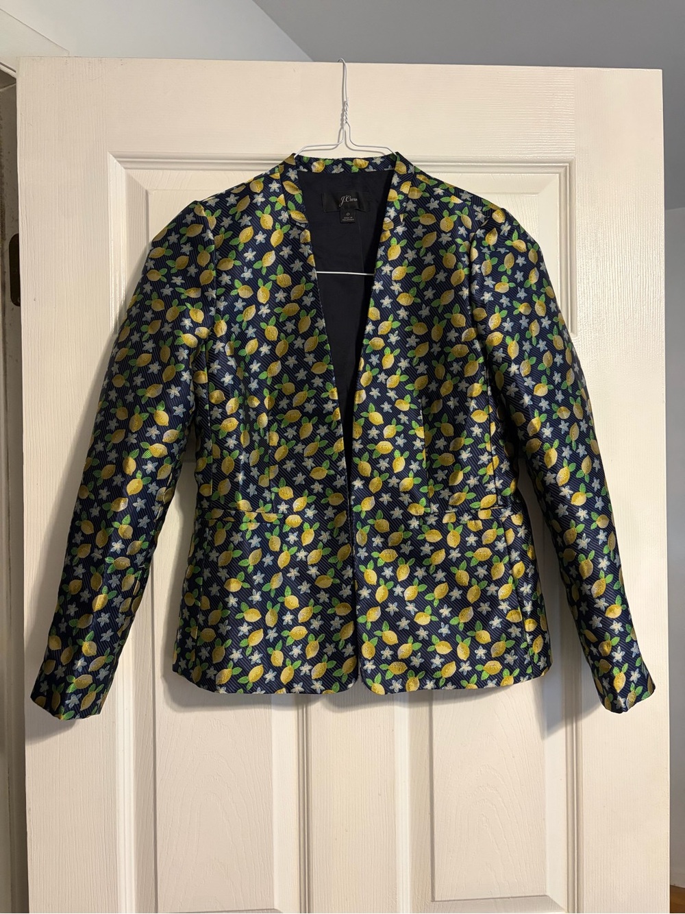 J.Crew Going-Out Blazer Lemon Jacquard Navy Yellow Floral Jacket Size 0